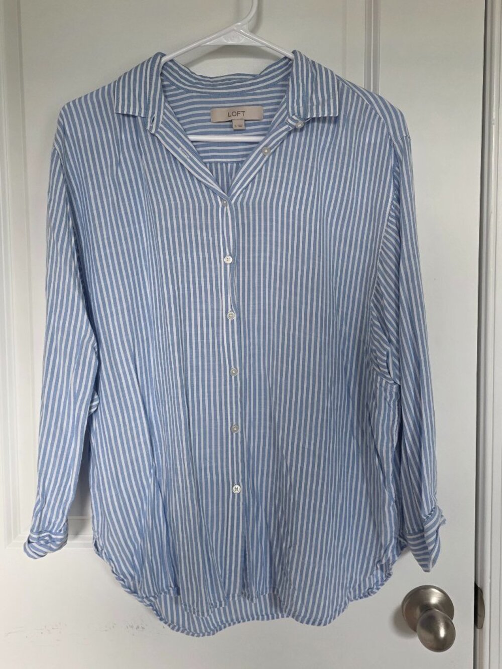 Loft Blue & White Stripe Button Down Shirt - Size Small